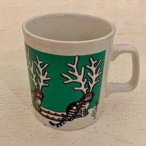 Vintage B. Kliban Christmas Cat Reindeer Collectible Graphic Mug Made in England